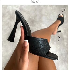 ESTELLE BLACK PEARLESCENT FAUX CROC PRINT MULES